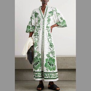FARM RIO Women's Forest Soul Off-White & Green Maxi Dress XXS